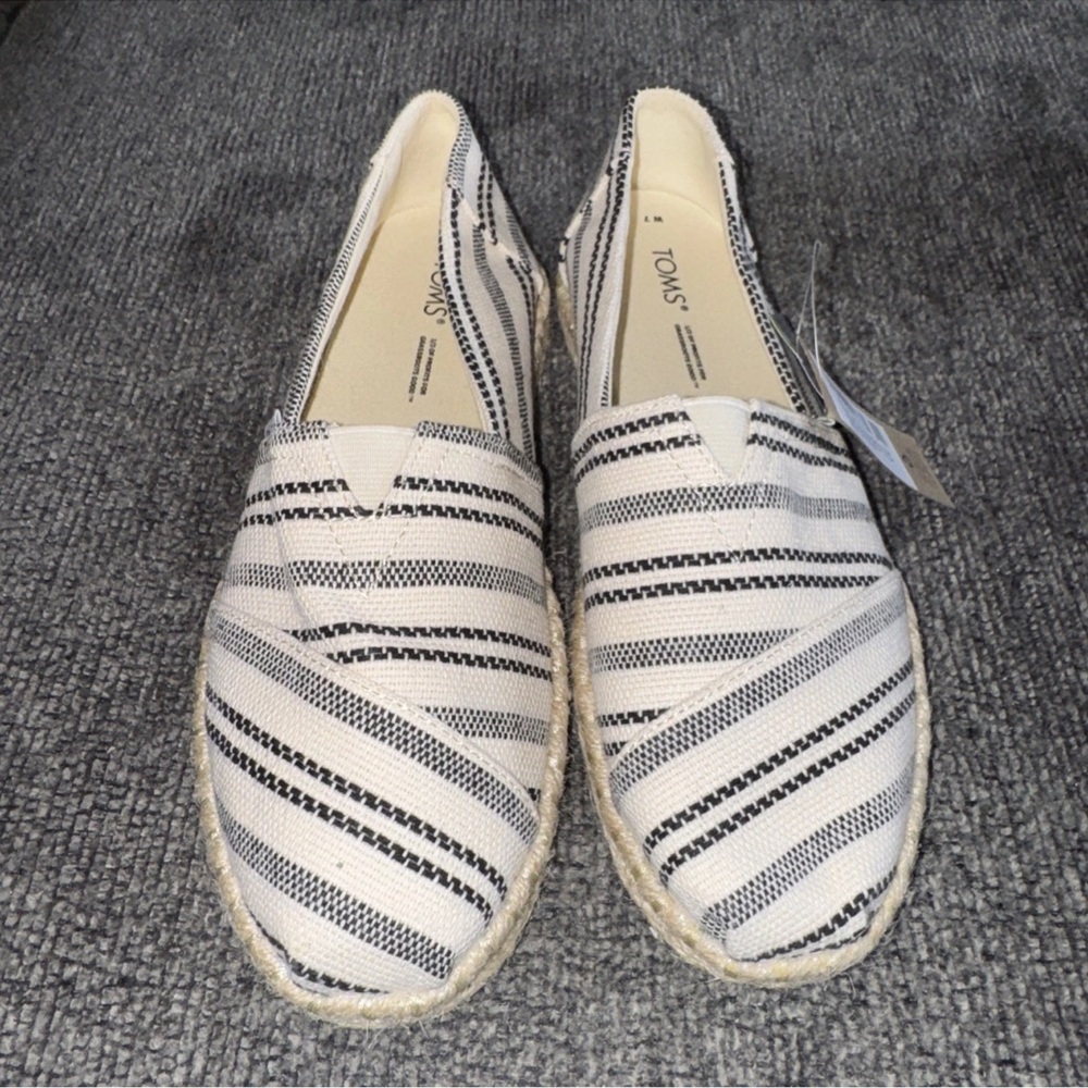 TOMS Brand New Women's Striped Black and White Slip-Ons